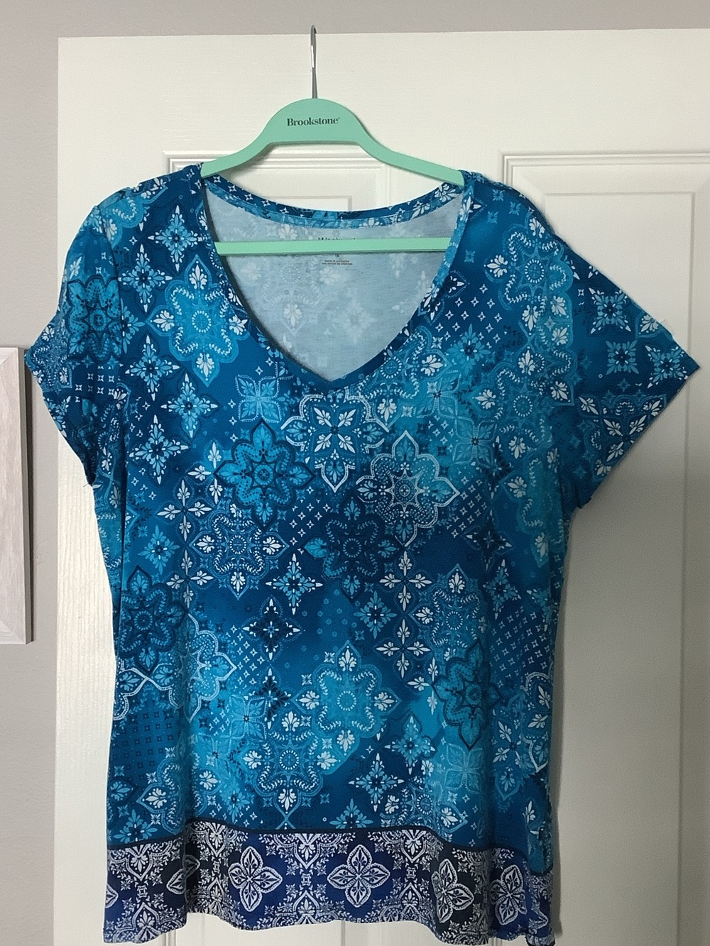 Westport Blue & Turquoise V-Neck Short Sleeve Top 1X